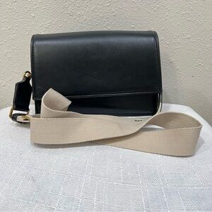 NWOT ZARA Black Shoulder Bag With Canvas Strap | Purse Handbag Crossbody Gold